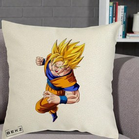 Perna Personalizata Dragon Ball Goku Super Saiyan 2 Lupta, 40x40 cm, Ecru, Husa Detasabila, Perna Inclusa, BEKZ®
