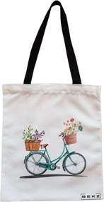 Sacosa de Panza pentru Cumparaturi, Geanta Tote, model Artistic Bicycle, Cu fermoar, 38x34.5 cm, Alba, BEKZ®