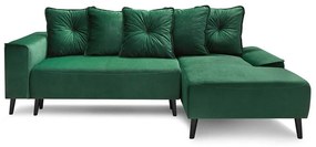 Colțar extensibil din catifea și șezlong pe partea dreaptă Bobochic Paris Hera Bis, verde