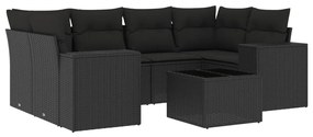 3254652 vidaXL Set canapele de grădină cu perne, 7 piese, negru, poliratan