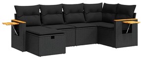 3325968 vidaXL Set mobilier de grădină cu perne, 6 piese, negru, poliratan