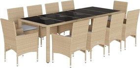 vidaXL Set mobilier de grădină cu perne 11 piese bej poliratan&sticlă