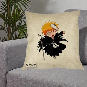 Perna Personalizata Bleach Ichigo Chibi cu Masca, 40x40 cm, Crem, Husa Detasabila, Perna Inclusa, BEKZ®