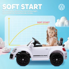 AIYAPLAY Mașinuță electrică pentru copii, VW Beetle, 3-5 km/h, cu telecomandă și muzică, alb | Aosom Romania