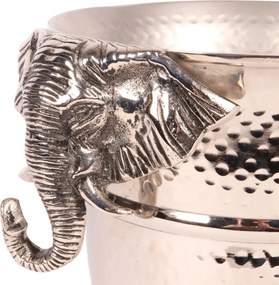 Frapieră pentru vin și șampanie din aluminiu reciclat, argintie, cu mânere în formă de cap de elefant, stil colonial, finisaj ciocănit, 22 x 30 x 24