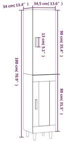 Dulap inalt, alb, 34,5x34x180 cm, lemn prelucrat