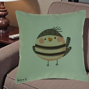 Perna Decorativa Pui Kawaii Bej-Negru Dungat, 40x40 cm, Verde, Husa Detasabila, Perna Inclusa, BEKZ®
