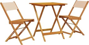 vidaXL Set mobilier bistro, 3 piese, textil bej/lemn masiv