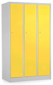 Dulap metalic - 3 compartimente, 90 x 50 x 150 cm, incuietoare cu cilindru, galben - ral 1023