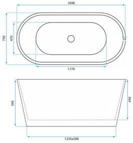Cadă acrilică freestanding ROMA 170