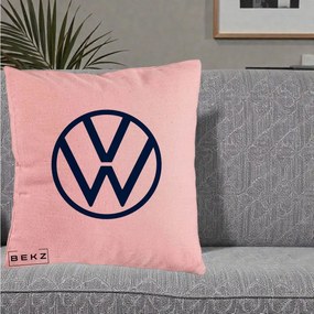 Perna Personalizata cu emblema Volkswagen, 40x40 cm, Roz, Husa Detasabila, Perna Inclusa, BEKZ®