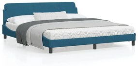 373236 vidaXL Cadru de pat cu tăblie, albastru, 180x200 cm, catifea