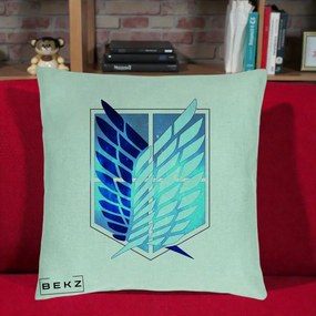 Perna Personalizata Attack on Titan Wings of Freedom, 40x40 cm, Verde Menta, Husa Detasabila, Perna Inclusa, BEKZ®