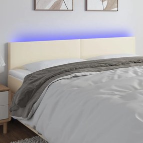 Tablie de pat cu LED, crem, 180x5x78 88 cm, piele ecologica 1, Crem, 180 x 5 x 78 88 cm
