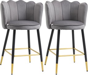 HOMCOM Set de 2 Scaune de Bar Elegante, Înalte cu Spătar, Bază din Oțel Stabil, Gri Carbune, pentru Bucătărie | Aosom Romania