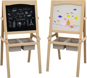 AIYAPLAY Sevalet Creativ 3 în 1 pentru Copii, cu Rola de Hârtie, Tablă pentru Creion și Cretă, Educațional, Lemn Natural, 3-6 Ani | Aosom Romania