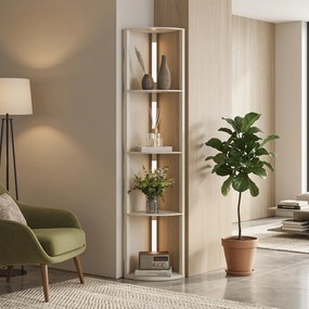 HOMCOM Lampadar Podea LED, 4 Rafturi, Lumină Reglabilă 3000K, MDF, 41x29,5x163,5 cm, Stejar | Aosom Romania