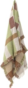 Pătură decorativă din bumbac reciclat, cu model în carouri natur, verde și maro, cu franjuri lungi, „Galvin", 160 x 130 cm