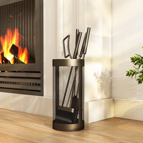 Outsunny Set Accesorii Șemineu 5 Piese Metal cu Coș Mătură Lopată Clești Negru | Aosom Romania