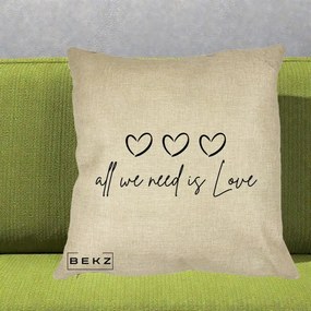 Perna Decorativa All We Need Is Love, 40x40 cm, Crem, Husa Detasabila, Perna Inclusa, BEKZ®