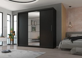 Dulap cu usi glisante si oglinda 235x215 cm, Erwin, ADRK Furniture (Culoare: Negru)