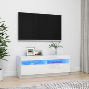 804460 vidaXL Comodă TV cu lumini LED, alb extralucios, 100x35x40 cm