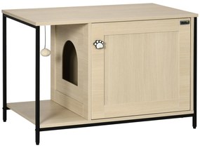 Mobilier pentru litiera pentru pisici de interior cu o minge agatata, usa magnetica, picioare reglabile 80x48x55cm Negru Stejar PawHut | Aosom RO