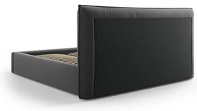 Pat matrimonial gri închis tapițat cu spațiu de depozitare cu somieră 140x200 cm Elio – Milo Casa