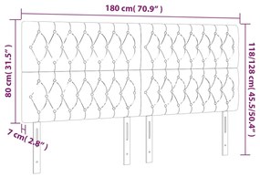 Tablie de pat cu LED, gri deschis, 180x7x118 128 cm, textil 1, Gri deschis, 180 x 7 x 118 128 cm