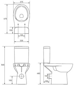 Set complet pentru persoane cu dizabilitati, vas wc stativ cu rezervor si capac wc si lavoar suspendat