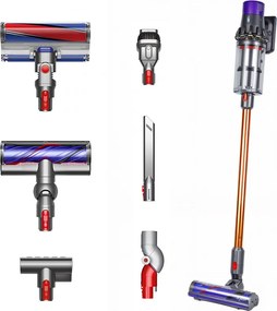 Aspirator vertical Dyson Cyclone V10 Absolute 448883-01, 150AW, 125.000 rpm, 0,77 l, 60 min, 3 moduri, 2 Tier Cyclone™, HEPA, silențios, golire igienică, fără încurcături, nichel/portocaliu