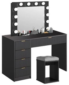 SEN22 - Set Masa toaleta cu riflaje, 120 cm, cosmetica, masuta machiaj, oglinda cu LED, cu sau fara scaun - Alb sau Negru