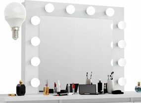 Masuta machiaj cu Oglinda LED si 3 Sertare pentru Cosmetice, Set Masa toaleta 120 cm, Alb, masuta cosmetica, vanity - SEA537