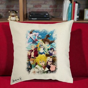Perna Personalizata Nanatsu no Taizai Cele Sapte Pacate Mortale Anime, 40x40 cm, Ecru, Husa Detasabila, Perna Inclusa, BEKZ®