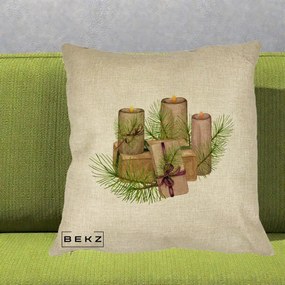 Perna Decorativa Lumanari cu Cadouri Naturale, 40x40 cm, Crem, Husa Detasabila, Perna Inclusa, BEKZ®