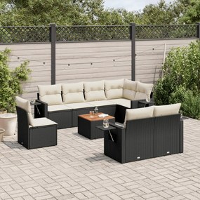 3256987 vidaXL Set mobilier de grădină cu perne, 9 piese, negru, poliratan