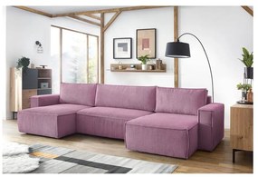 Colțar roz extensibil cu tapițerie din catifea reiată (în formă de "U") Nihad – Bobochic Paris