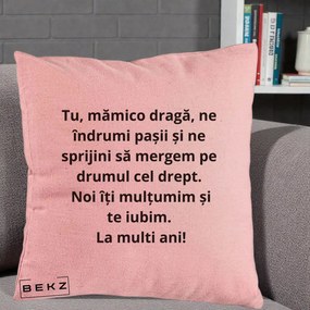 Cadou pentru Mama - Perna Personalizata Mamico Draga Te Iubim La Multi Ani cu Text Negru, 40x40 cm, Roz, Husa Detasabila, Perna Inclusa, BEKZ®