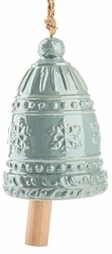 Clopoțel mare din ceramică cu fulgi de zăpadă, 16 cm, albastru perlat