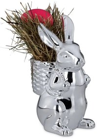 Suport pentru ou fiert Rabbit with Basket, Hermann Bauer,  15.5x15x26 cm, argintiu