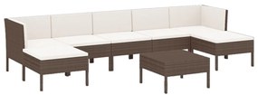 Set mobilier de gradina cu perne, 8 piese, maro, poliratan 2x colt + 3x mijloc + 2x suport pentru picioare+ masa, 1