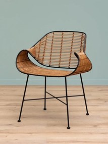 Scaun dining din metal si rattan cu bordura decorativa neagra, "Senzo"