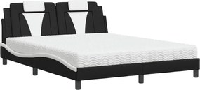 vidaXL Pat, Viana, cu saltea, negru și alb, 160x200 cm, piele ecologică
