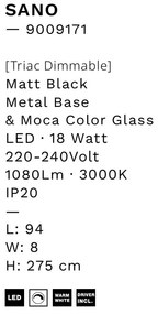Lustra moderna cu 5 pendule LED, Metal, Sticla, Moca, SANO