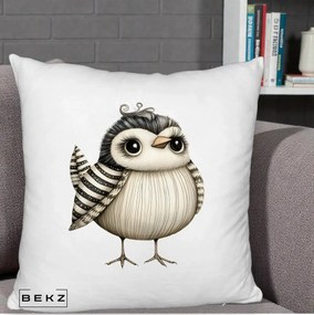Perna Decorativa Pui Elegant Alb-Negru, 40x40 cm, Alb Pufos, Husa Detasabila, Perna Inclusa, BEKZ®