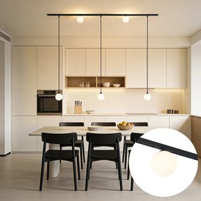 Sistem de iluminat cu șină modern negru cu 2 spoturi și 3 lumini suspendate monofazate - Slimline Eira