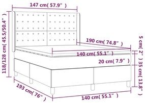 Pat cu arcuri, saltea si LED, crem, 140x190 cm, textil Crem, 140 x 190 cm, Nasturi de tapiterie