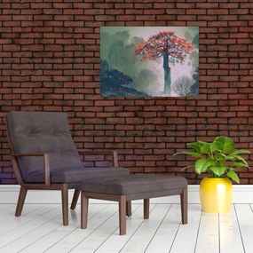 Tablou pe sticlă - Copacul roșu singuratic (70x50 cm)