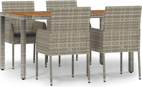 vidaXL Set mobilier de grădină cu perne, 5 piese, gri, poliratan