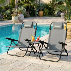 Outsunny Set de 2 Scaune de Camping Portabile, Plajă Pliabile, Spătar Reglabil, Gri Deschis. | Aosom Romania